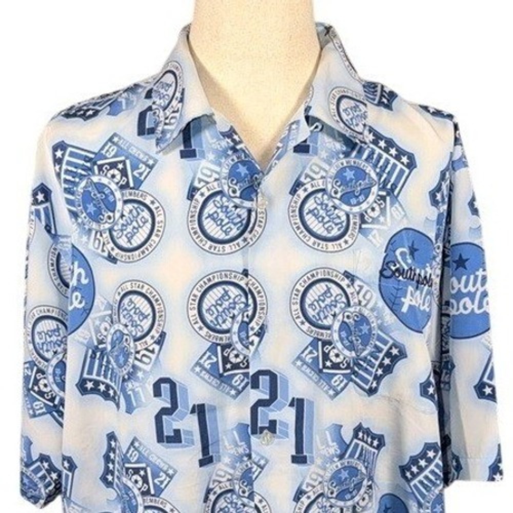 Southpole‎ Mens All Star Championship Graphic Button Down Shirt Blue White L